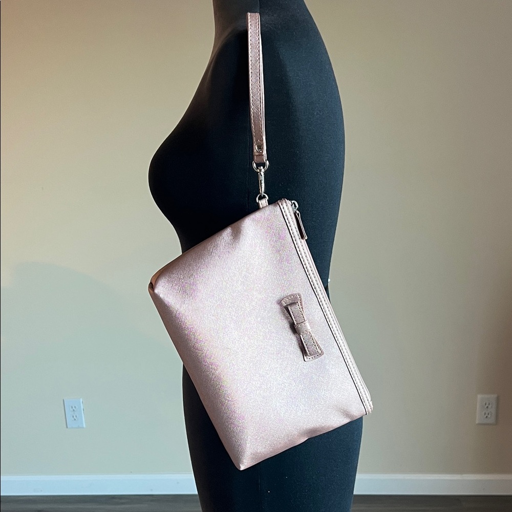Tahari Wristlet Bag Purse Rose Gold 11" by 7" Makeup Bag Gym.